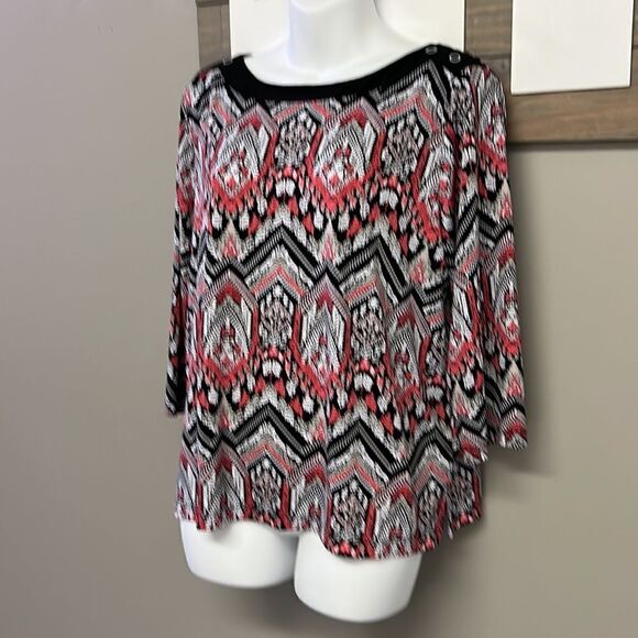 Alfred Dunner Women’s Abstract BoatNeck 3/4 Sleeves Pullover Shirt- LP - Picture 2 of 13